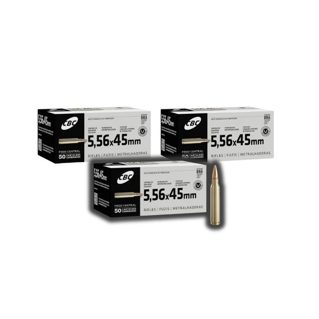 Munição CBC 5.56x45 Comum M193 55GR - CX 50un - 3 Caixas