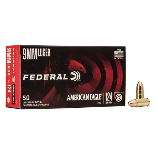 Munição Federal 9mm Luger 124gr FMJ American Eagle – cx 50un