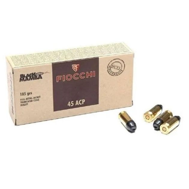 Munição Fiocchi Cal 45 ACP FMJTC Black Mamba 185GR CX 50