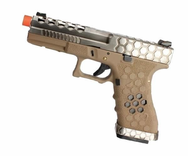 Pistola de Airsoft A Gás GBB Green Gas AW G17 Chromo Tan Blowback